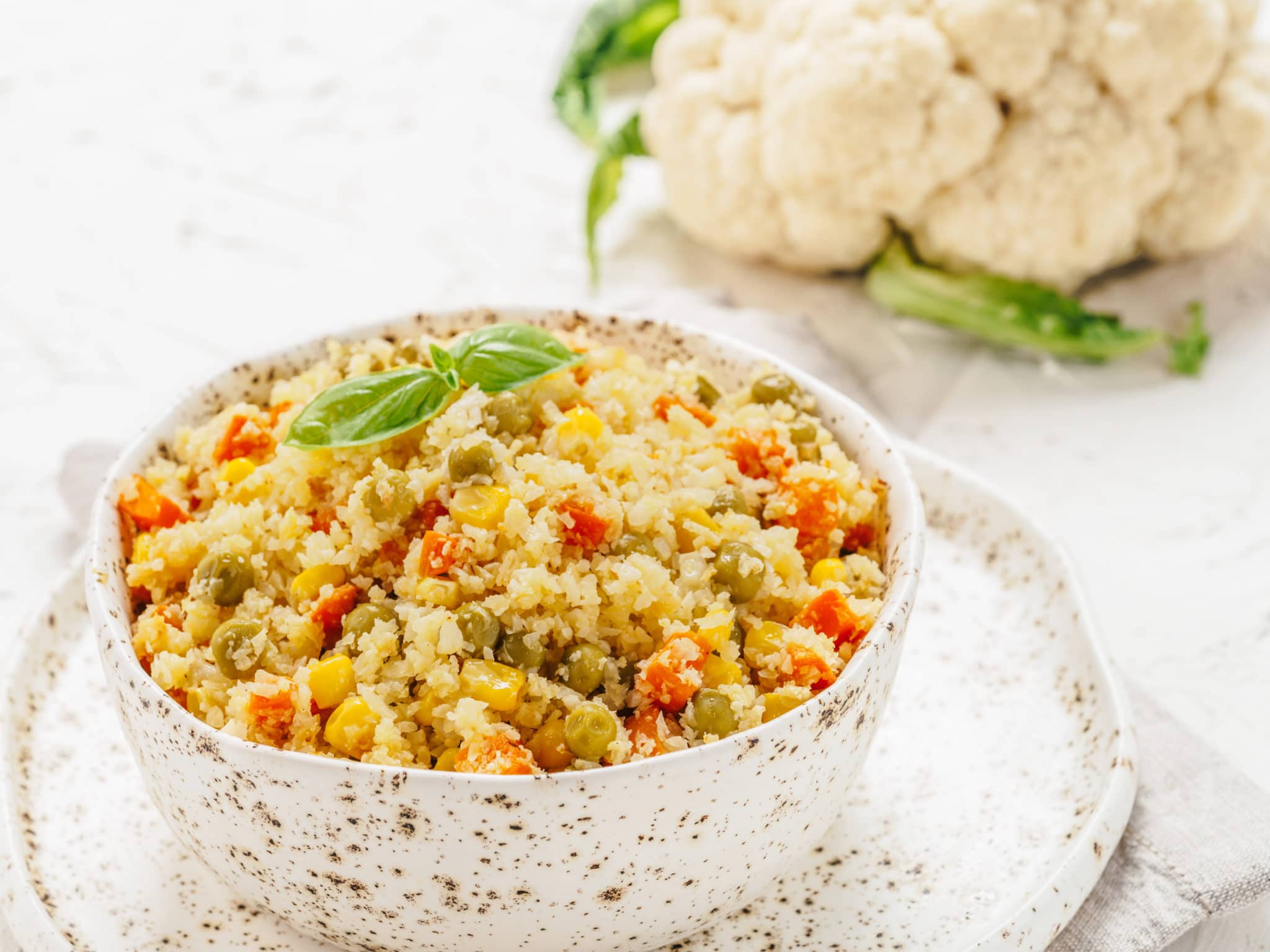 cauliflower rice with vegetables. copy space - Tony's Meats & Market