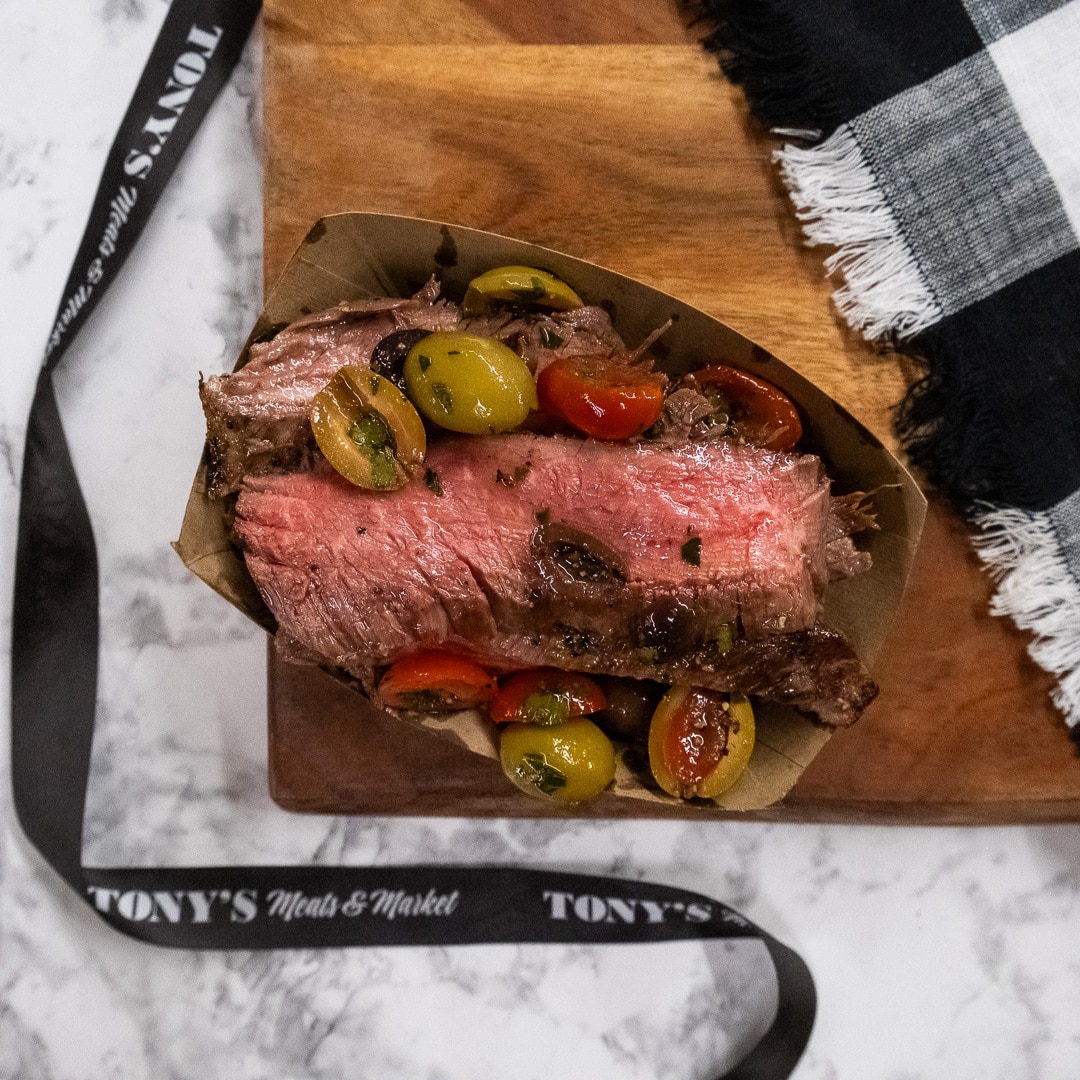 Steak With Sicilian Olive and Tomato Salad - Tony's Meats & Market